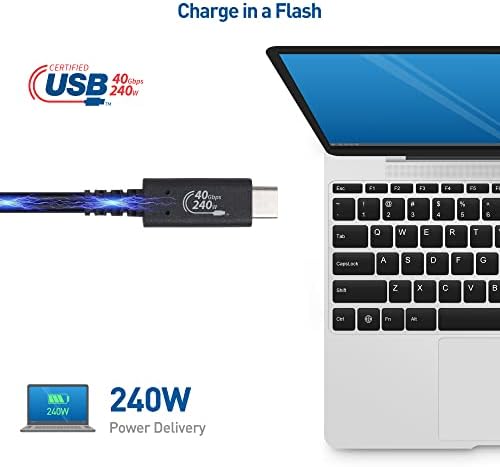 ענייני כבלים [USB-IF מוסמך] 40 ג'יגה-ביט לשנייה USB 4 כבל 2.6 רגל עם טעינה של 8K וידאו ו- 240W, כבל USB4/USB